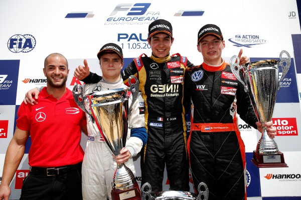  F3 2014 GP DE PAU - Le PODIUM de la 1ére course avec OCON le vainqueur, AUER son dauphin et Max VERSTAPPEN